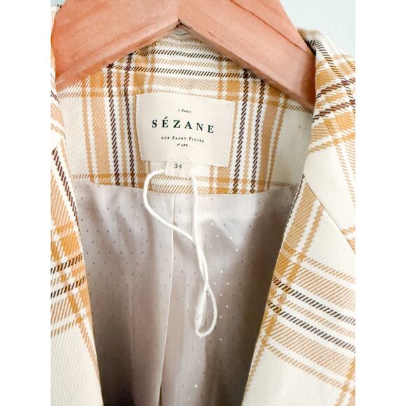 Sezane | Sézane | Veste Christie Jacket in Carreau Beige Ochre Bordeaux Sz 34/2 - Picture 7 of 12